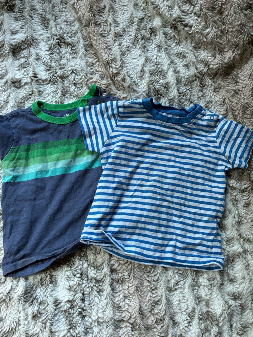 Primary Blue & Green Striped Short Sleeve Tees 6-12 M